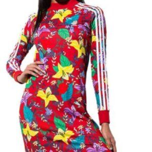 Adidas Blossom of Life Floral 3 Stripes Long Sleeve Maxi Dress  Size L